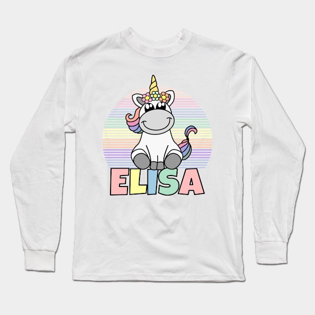 Elisa First Name Cute Unicorn Rainbow Long Sleeve T-Shirt by xsylx